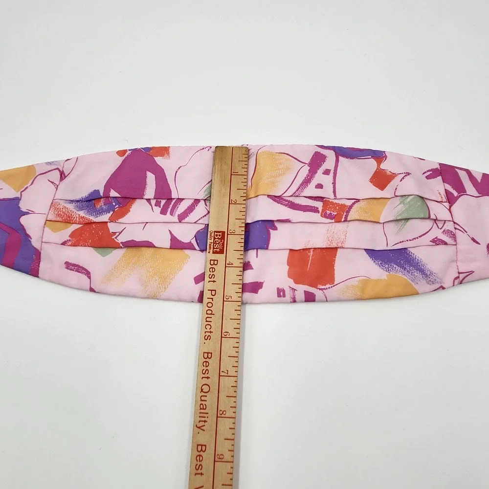 VTG 80s Abstract Floral Statement Waist Belt Cummerbund Pink Pastel USA OS Funky